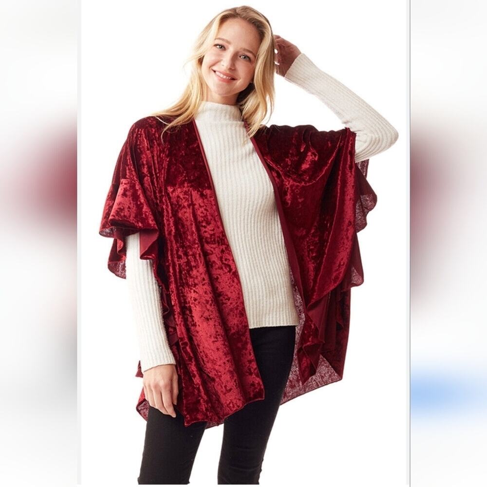#1244 Red Velvety Flutter Cardigan Sz. One Size